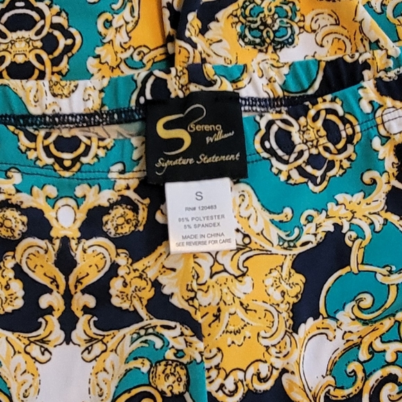 Serena Williams Signature Series Stylish Gold Teal Navy White Design Leggings. S - Picture 5 of 5
